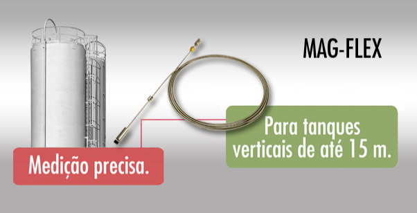A Sonda Flexível Mag-FLEX é ideal para medição de estoques líquidos em tanques verticais de até 15 m. Quando conectada aos Sistemas, todo o gerenciamento e controle de inventário pode ser automatizado, permitindo um controle de estoque eficiente, tanto local quanto remoto. Por oferecer um alto nível de precisão e confiabilidade, a Sonda Mag-FLEX é indicada para utilização em estabelecimentos que armazenam líquidos em tanques com grandes volumes, como bases de distribuição de combustíveis, instalações de armazenamento de combustíveis de aviação, terminais marítimos, indústrias farmacêuticas, indústrias alimentícias e de bebidas. Esta sonda também é indicada para medição de grandes volumes de produtos petrolíferos por conduzir baixa condutividade elétrica. Mag-FLEX é uma sonda de design ondulado flexível, podendo ser enrolada e embalada de forma compacta para transporte de baixo custo e para ser facilmente transportada até o topo do tanque onde será instalada.